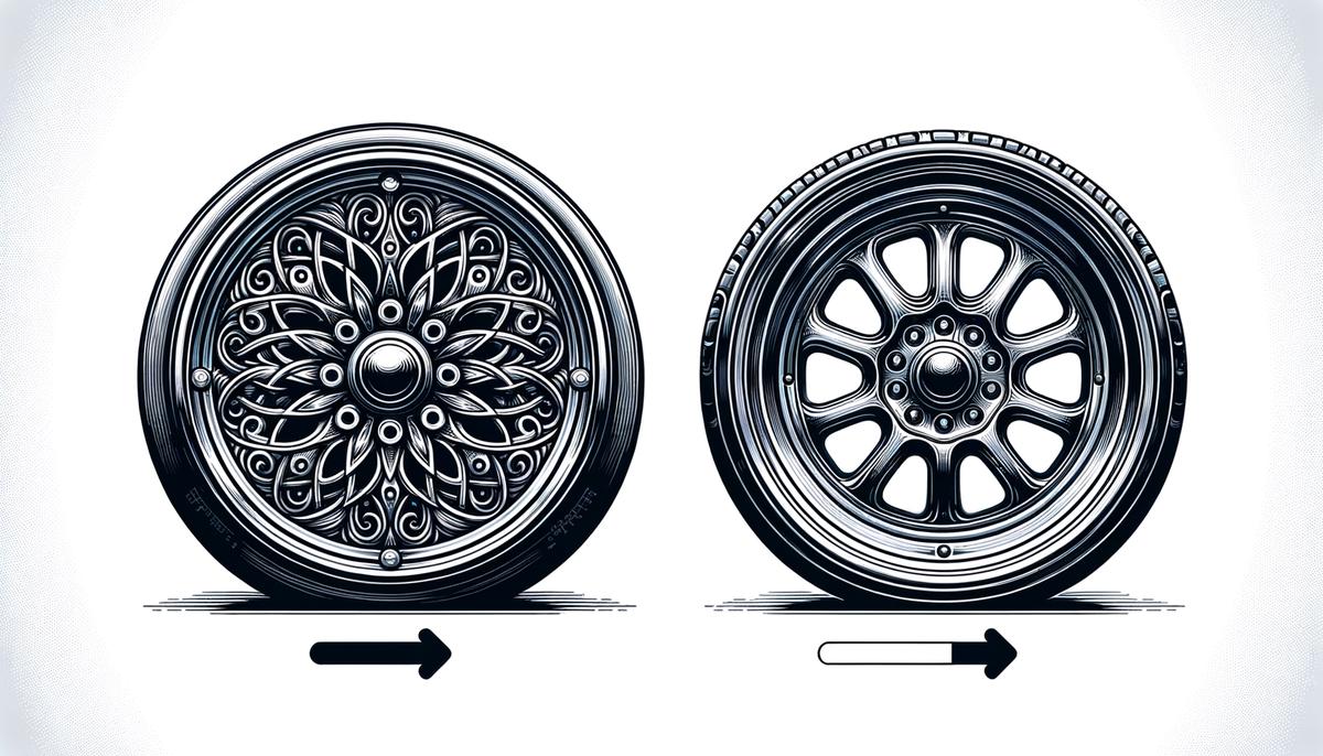 Comparison image of alloy wheels and steel wheels