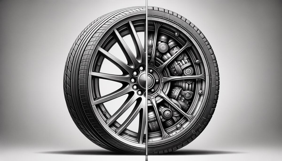 An image showing a comparison between alloy wheels and steel wheels.