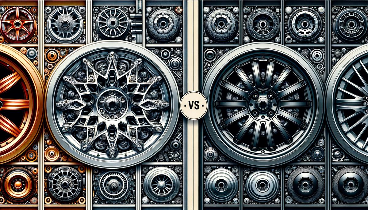 A comparison image between alloy wheels and steel wheels showing their differences in design and customization options