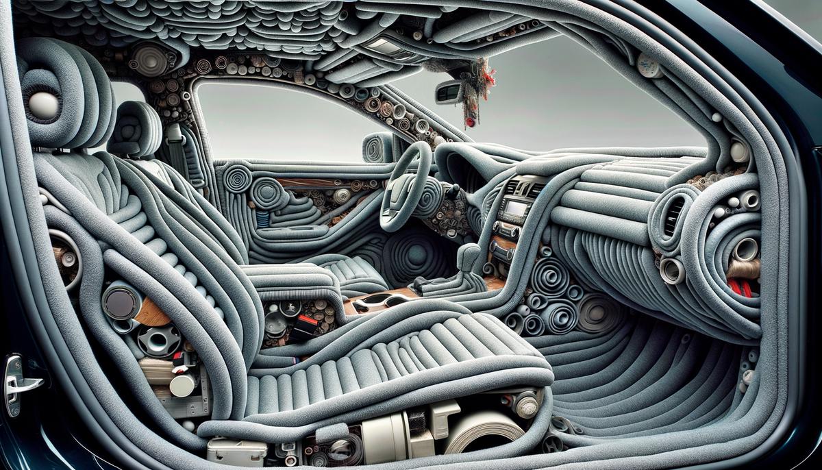 Image of a car's interior with soundproofing materials to minimize noise