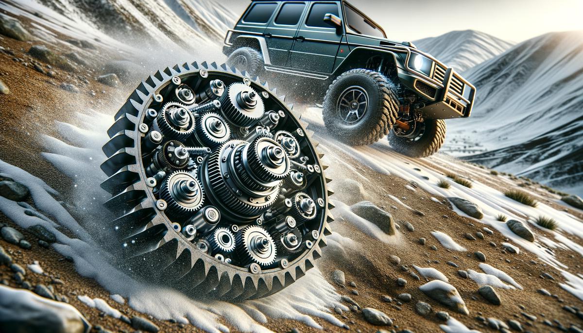 An image showcasing electronic differential technology in electric vehicles, highlighting precise torque control, traction, and off-road performance