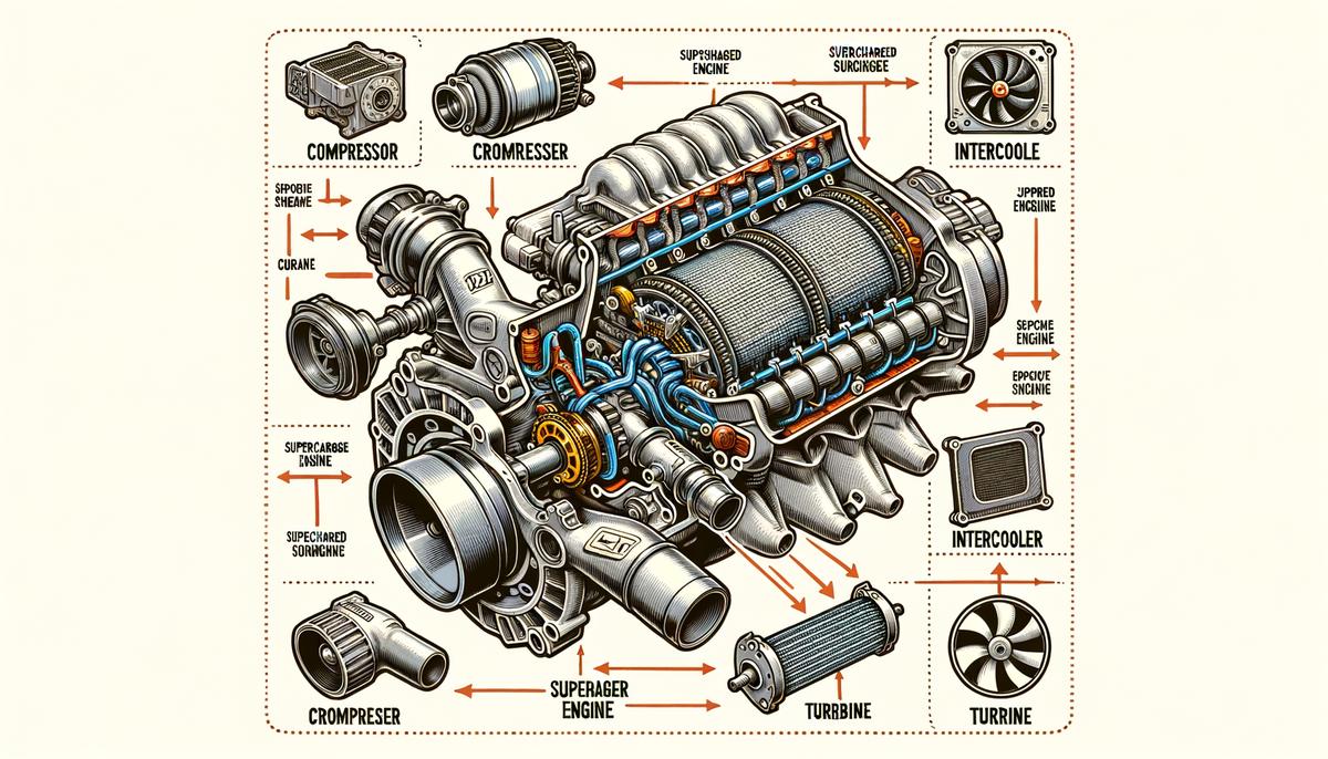 An image showing the technical components of supercharging for an engine