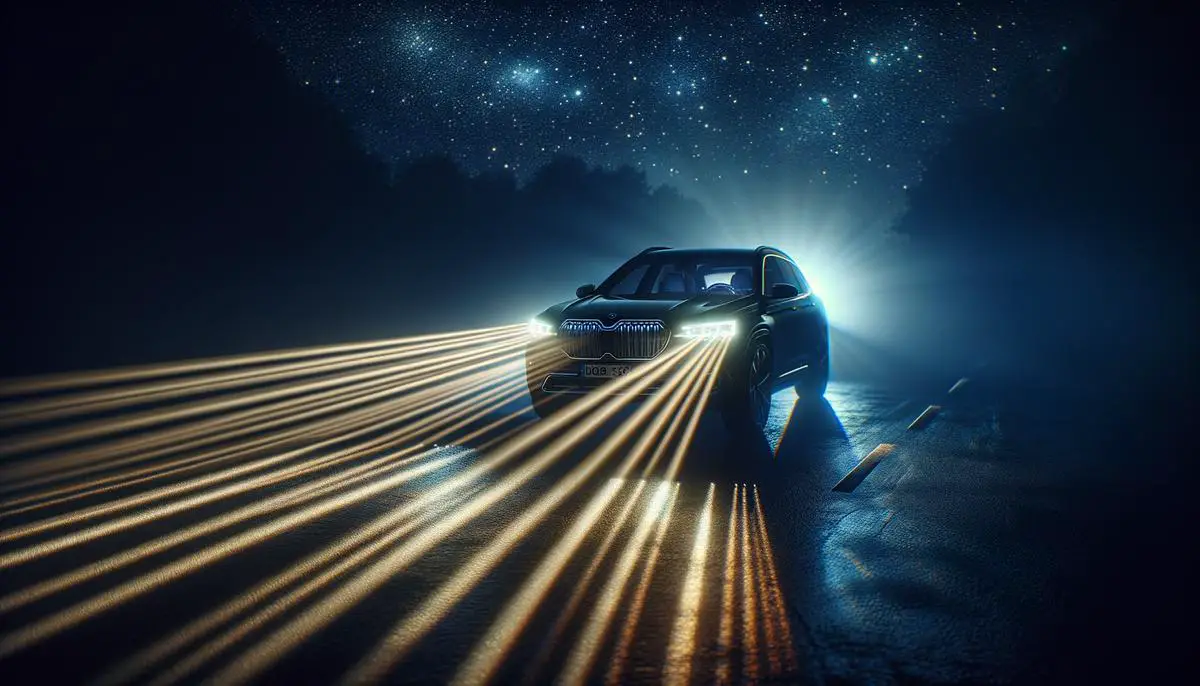 Image of adaptive headlights on a car at night