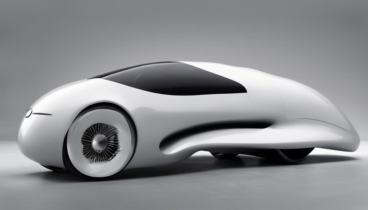 A sleek, aerodynamic car shaped like a teardrop