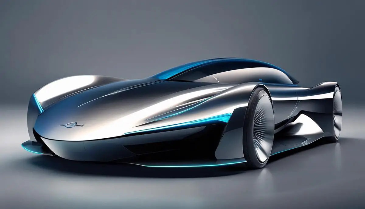 Illustration of a futuristic car with sleek aerodynamic design, representing the advancements in aerodynamic engineering
