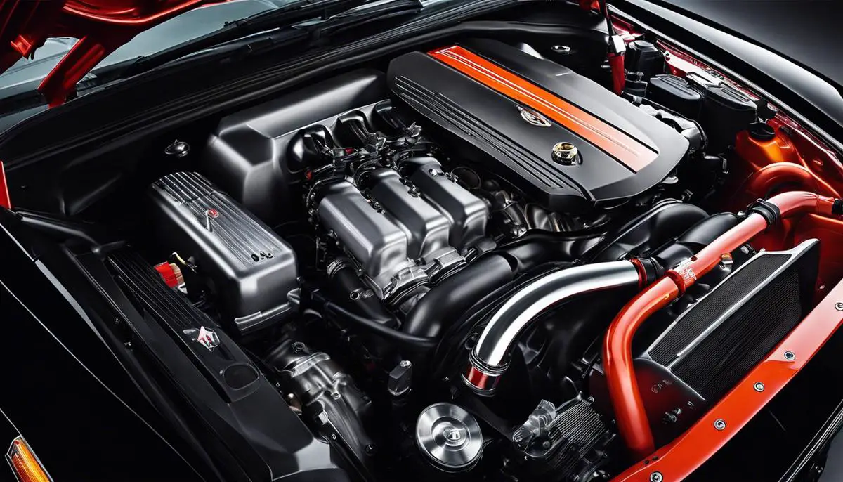 Image description: A close-up view of a sports car's engine, showcasing its power and performance.
