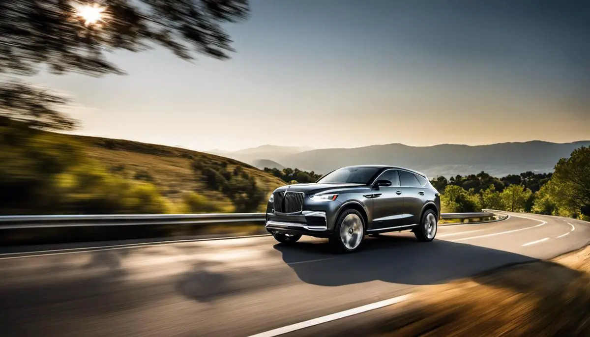 A sleek and modern coupe-like SUV on a scenic road.