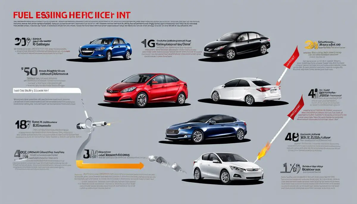 Image depicting various fuel efficiency tips for driving, such as smooth driving, idling, gear shifting, cruising, and reducing load factor.