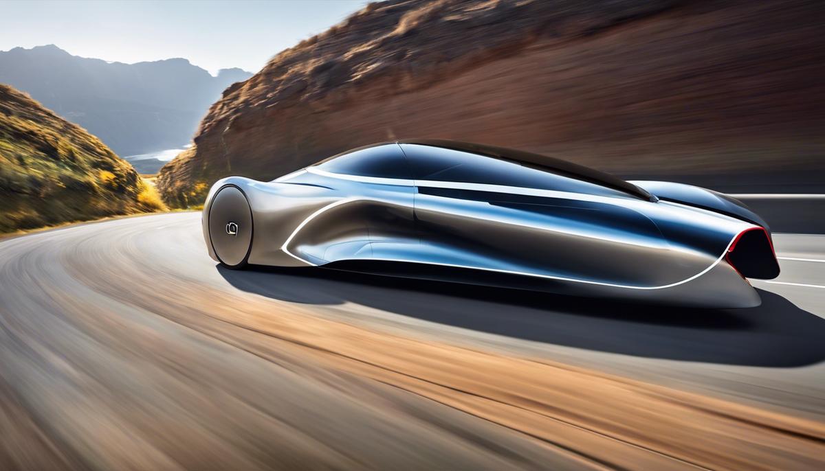 A concept image showcasing an aerodynamically designed electric vehicle gliding through the wind.