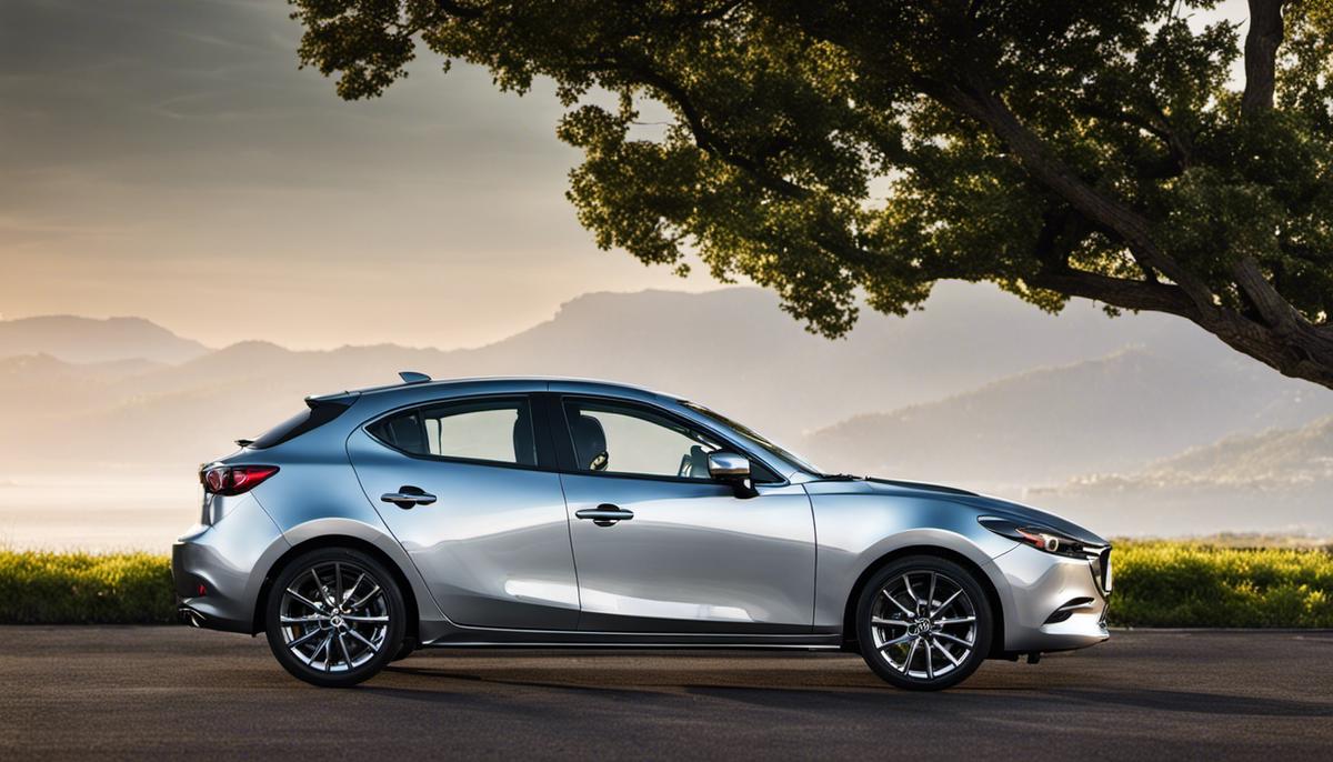 Image of a Mazda 3 on the road with its sleek design and dynamic performance