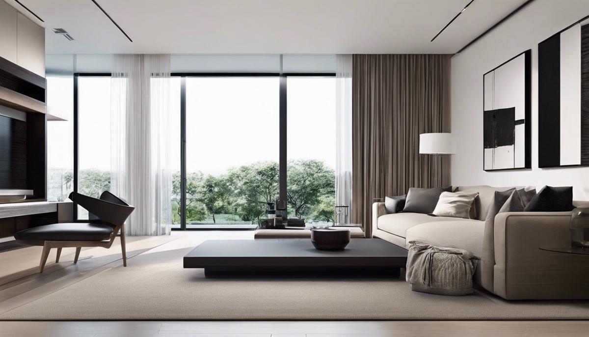 A visually appealing minimalist room with clean lines, neutral colors, and simple furnishings.