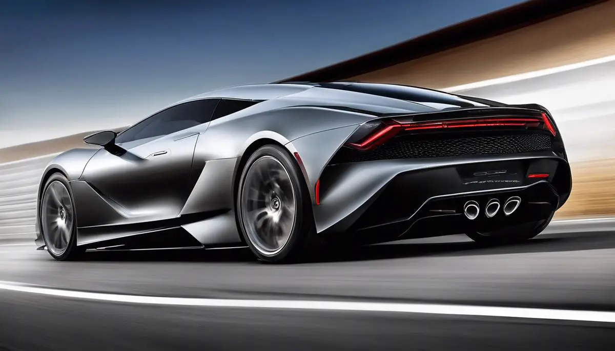 Image depicting a sleek performance vehicle in motion, highlighting its aerodynamic design